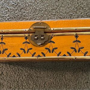 Vintage Folk Art 1950-60’s Orange Wooden Box with Brass hardware